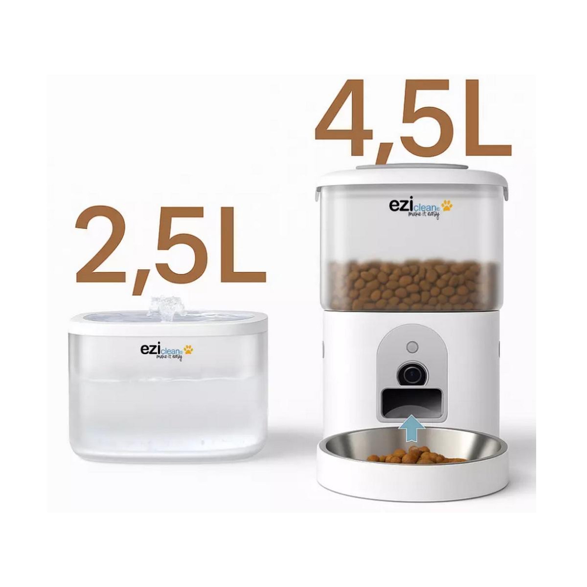 Voir la diapositive 2 : EZICLEAN Distributeur de croquettes et fontaine à eau 5w blanc - nutribotcam+x