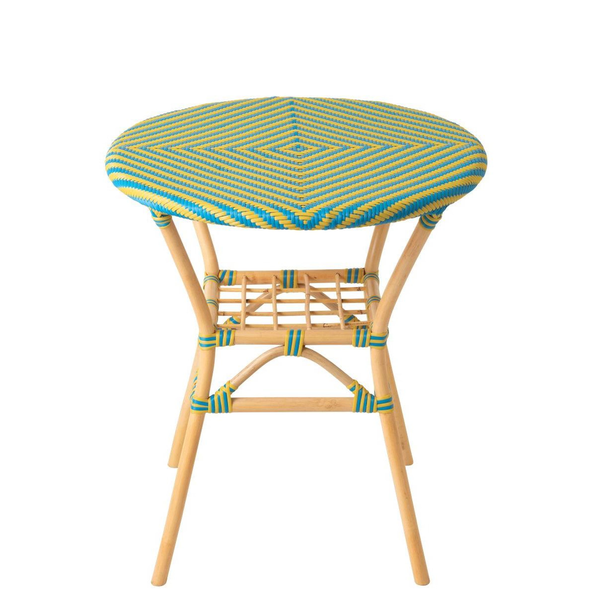 Voir la diapositive 2 : J-LINE Table à manger en rotin  geo  75cm jaune & bleu