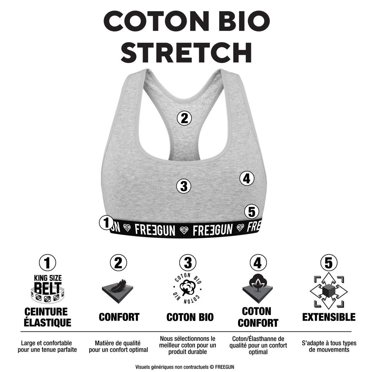FREEGUN Brassière femme en coton bio