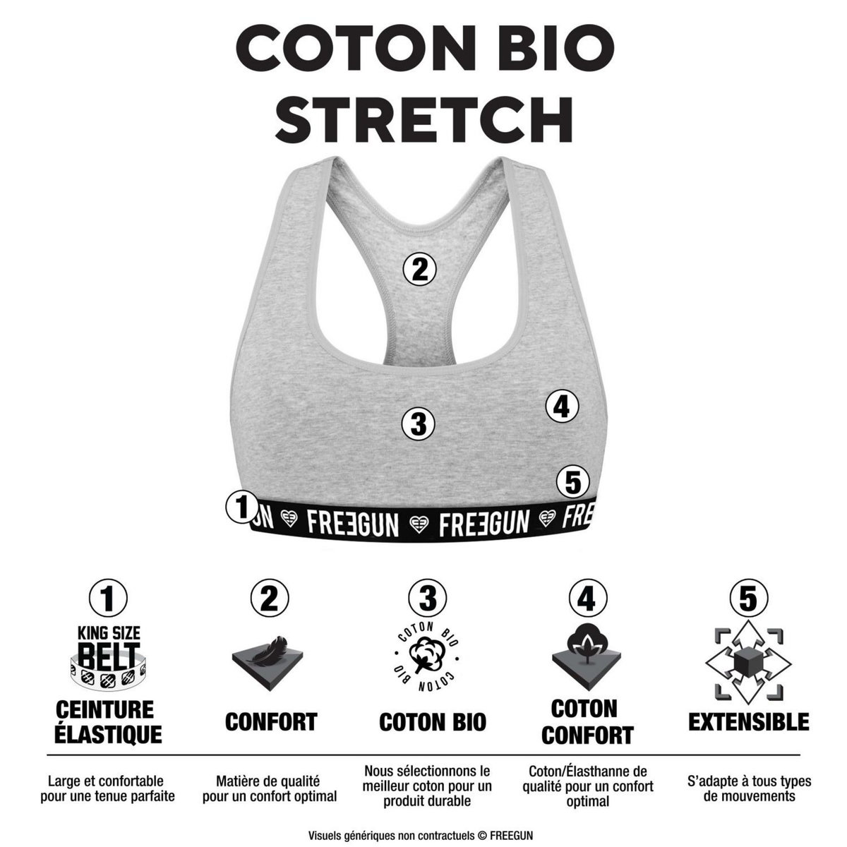 FREEGUN Brassière femme en coton bio