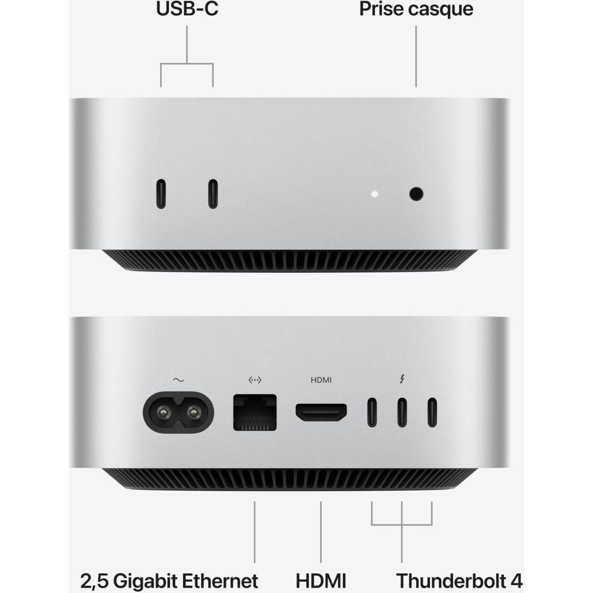 Voir la diapositive 4 : APPLE Ordinateur Apple Mini Puce M6 CPU 12 / GPU 12 coeurs / Mémoire RAM 16Go Stockage 512Go SSD Argent