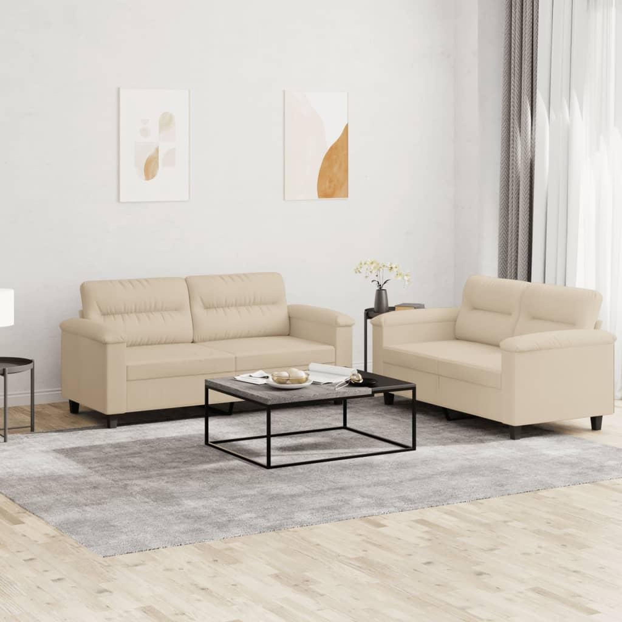 VIDAXL Ensemble de canapes 2 pcs avec coussins creme tissu microfibre