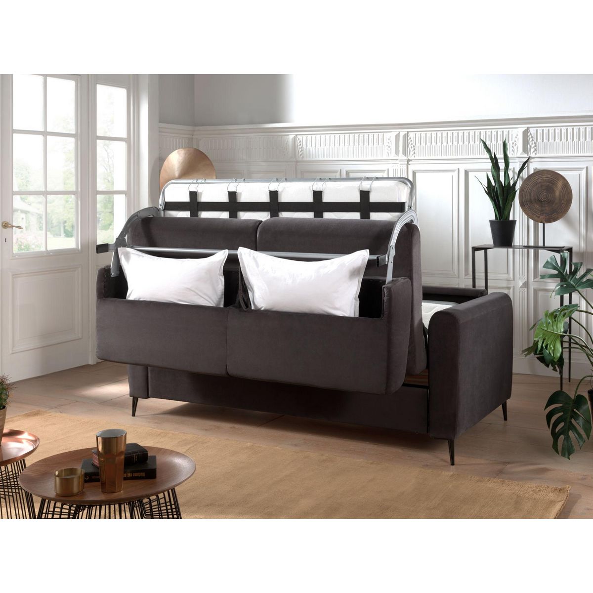LISA DESIGN Owen - canapé 3 places convertible express couchage quotidien 140 cm matelas 12 cm en velours