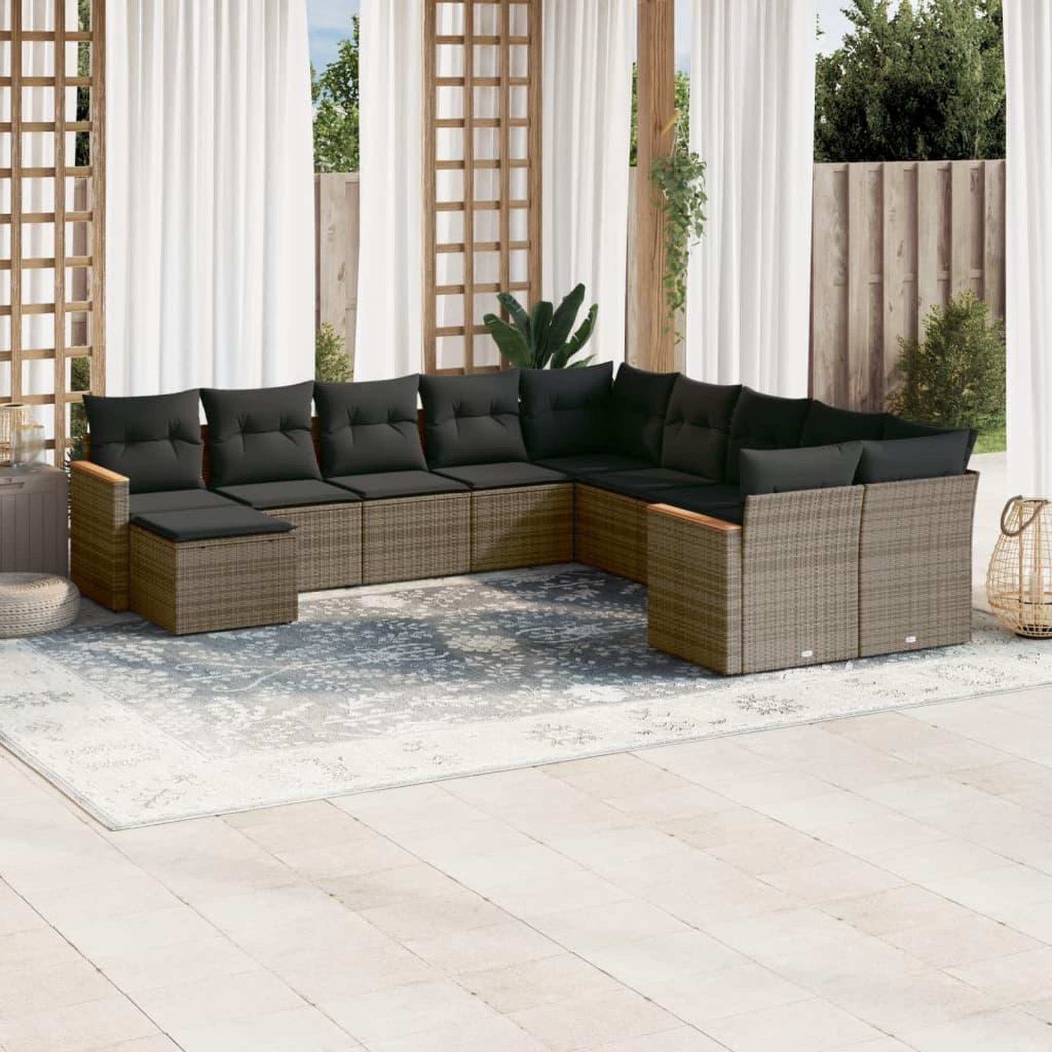 VIDAXL Salon de jardin 11 pcs avec coussins gris resine tressee