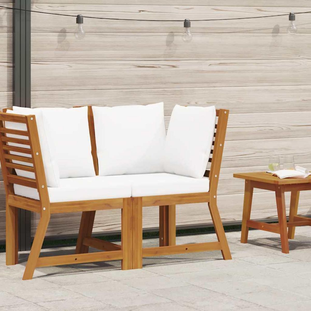 VIDAXL Canape d'angle sectionnel et coussin creme Bois d'acacia massif