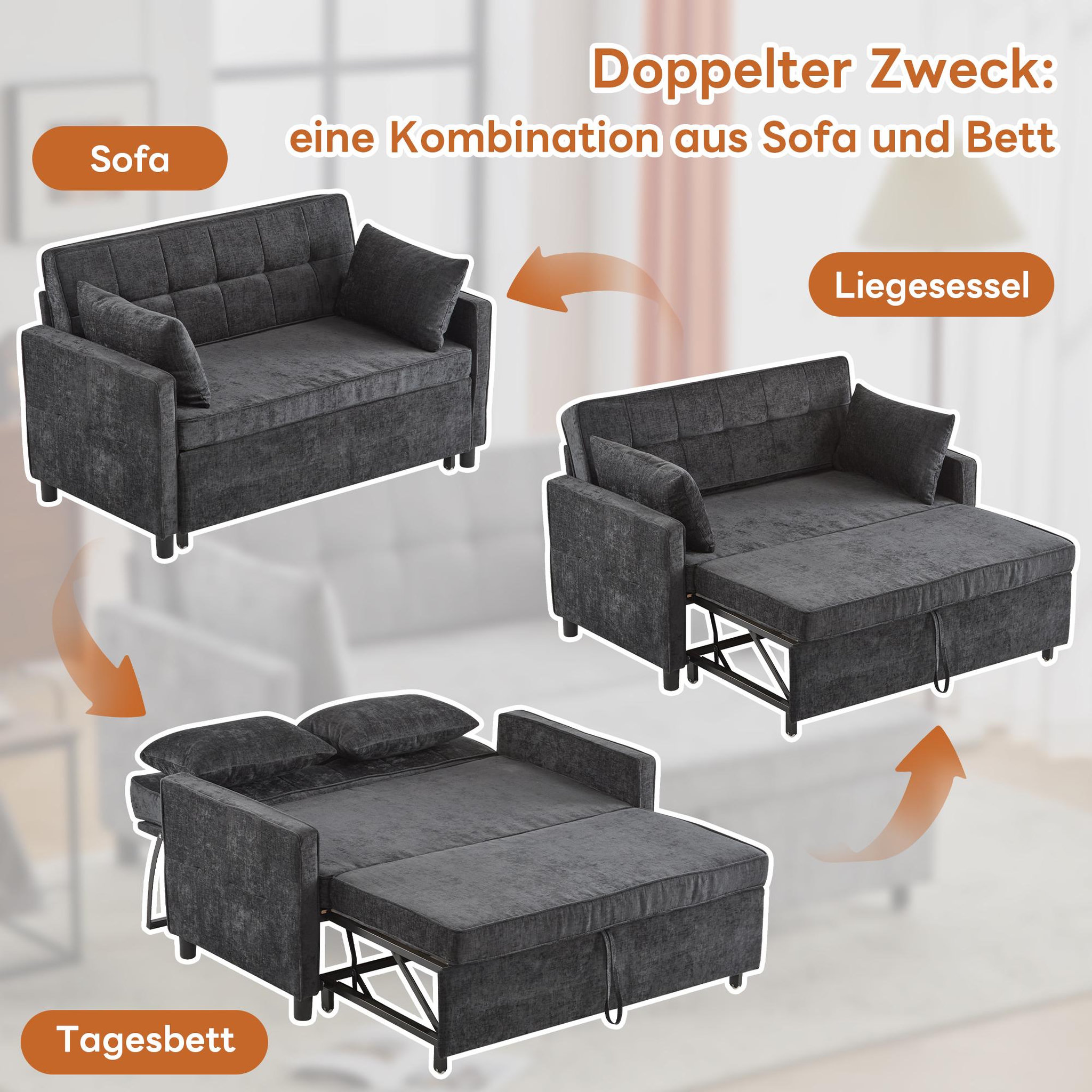 Voir la diapositive 4 : MERAX Canapé droit convertible 2 places tissu