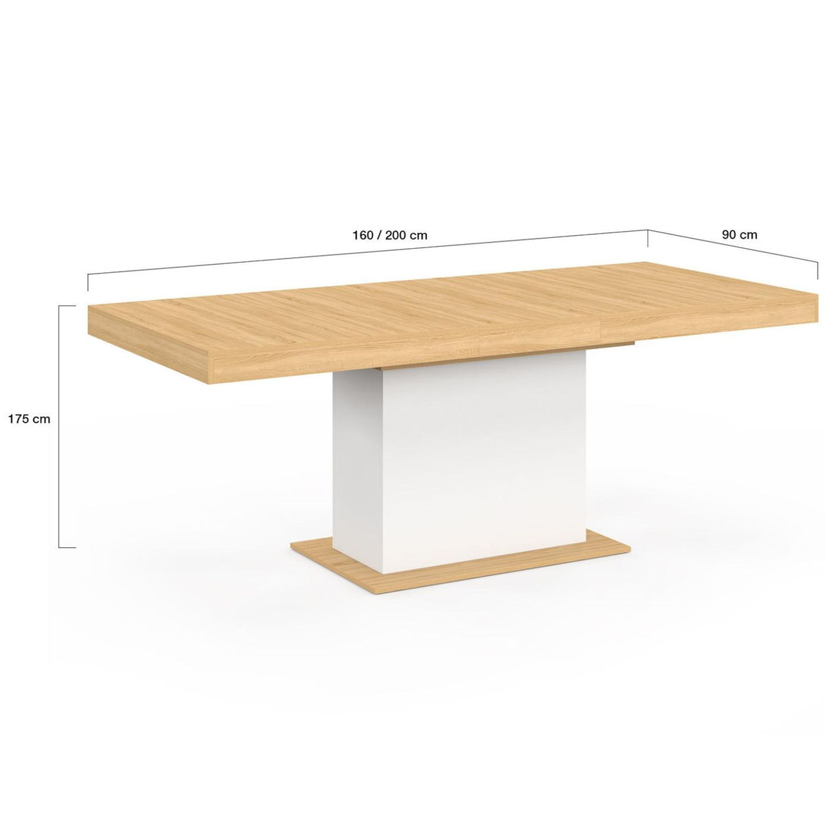 ID MARKET Table à manger extensible rectangle EDEN 6-10 personnes bois et blanc 160-200 cm