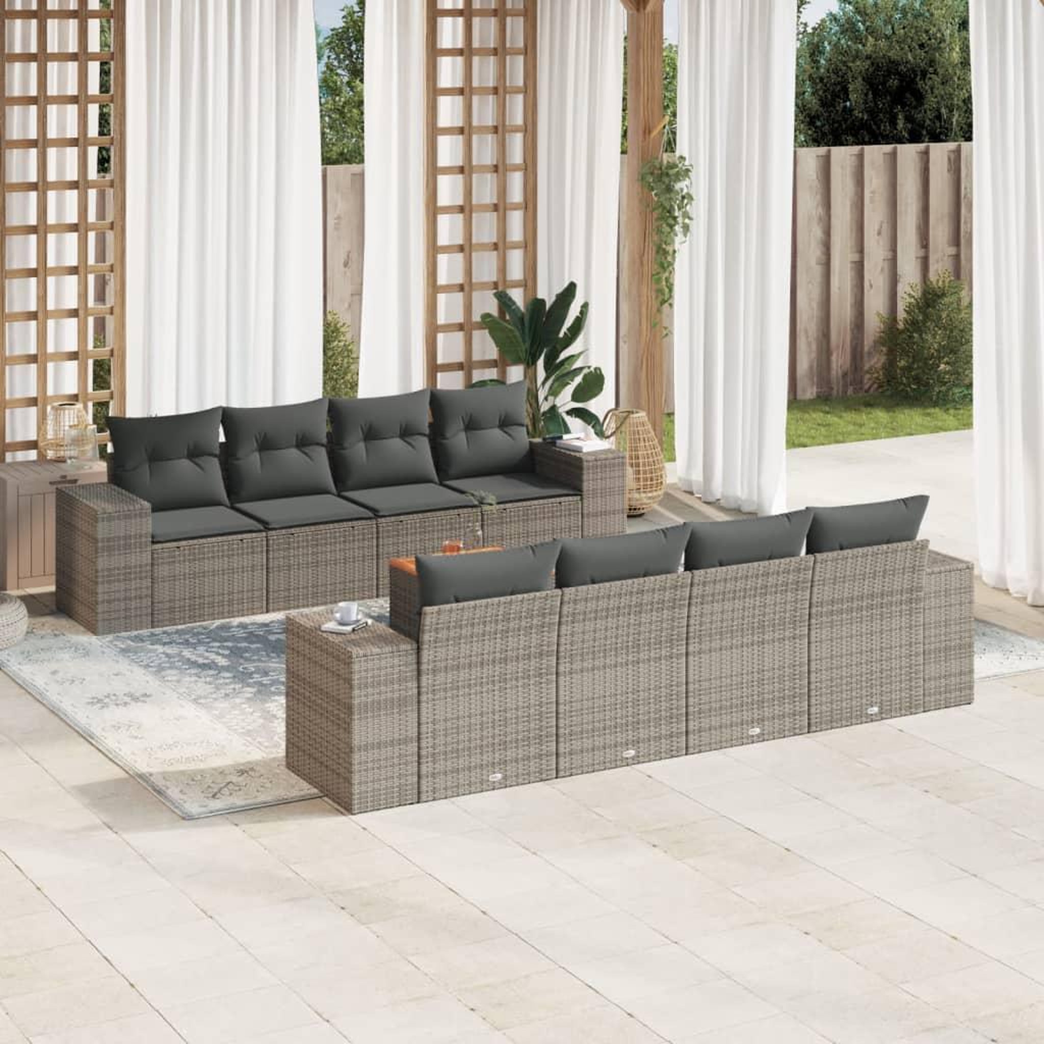 VIDAXL Salon de jardin 9 pcs avec coussins gris resine tressee