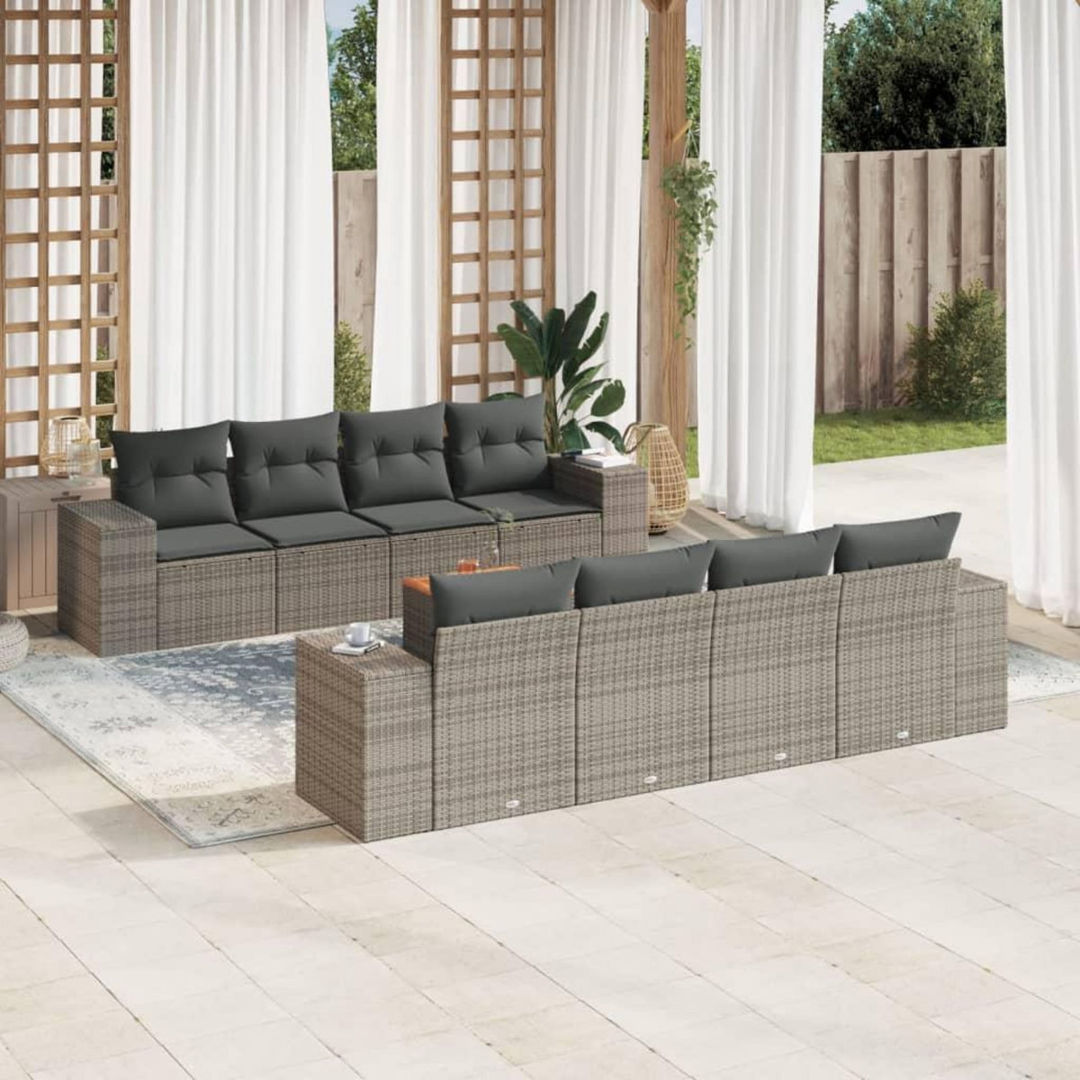 VIDAXL Salon de jardin 9 pcs avec coussins gris resine tressee