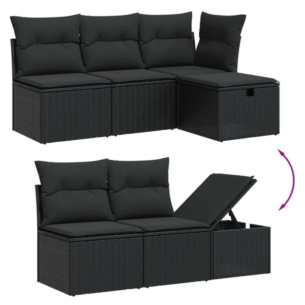 VIDAXL Salon de jardin 6 pcs avec coussins noir resine tressee