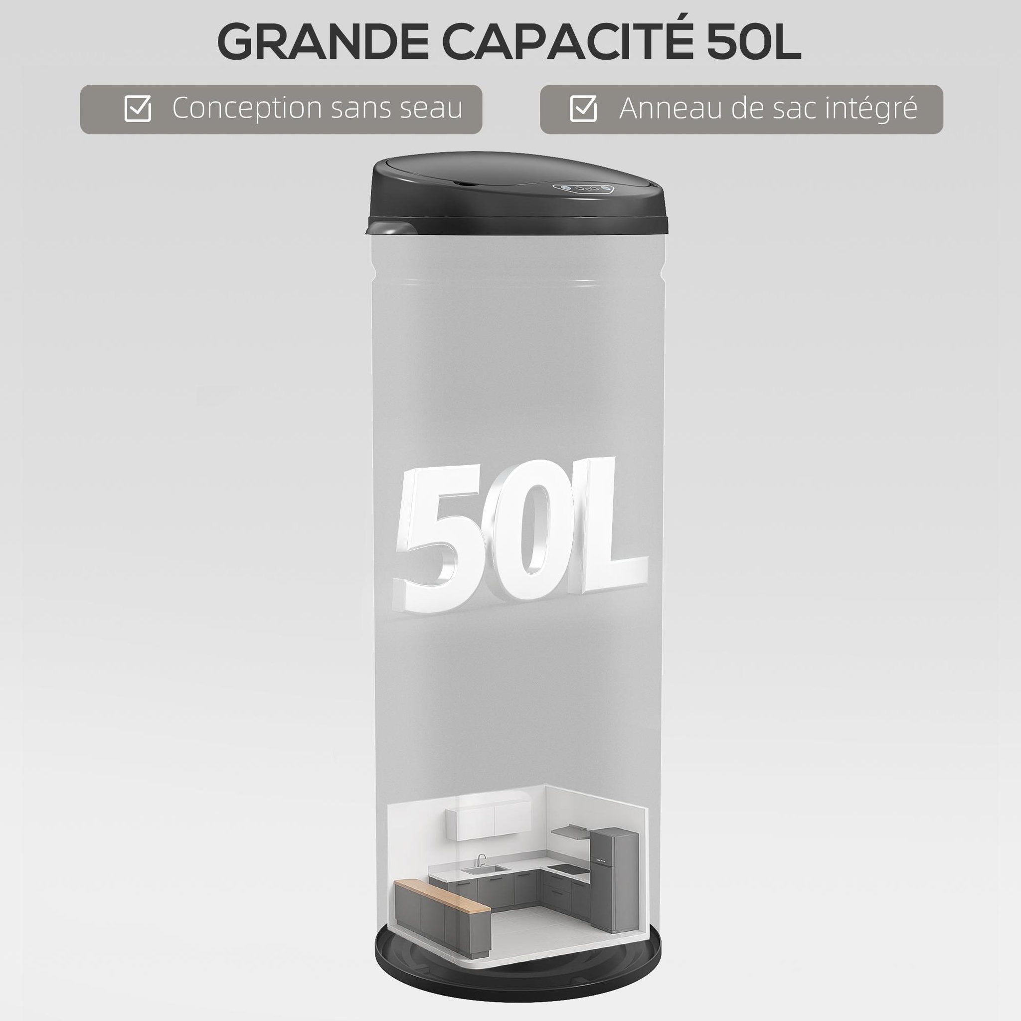 Voir la diapositive 5 : HOMCOM Poubelle automatique 50l capteur de mouvement acier inox brossé