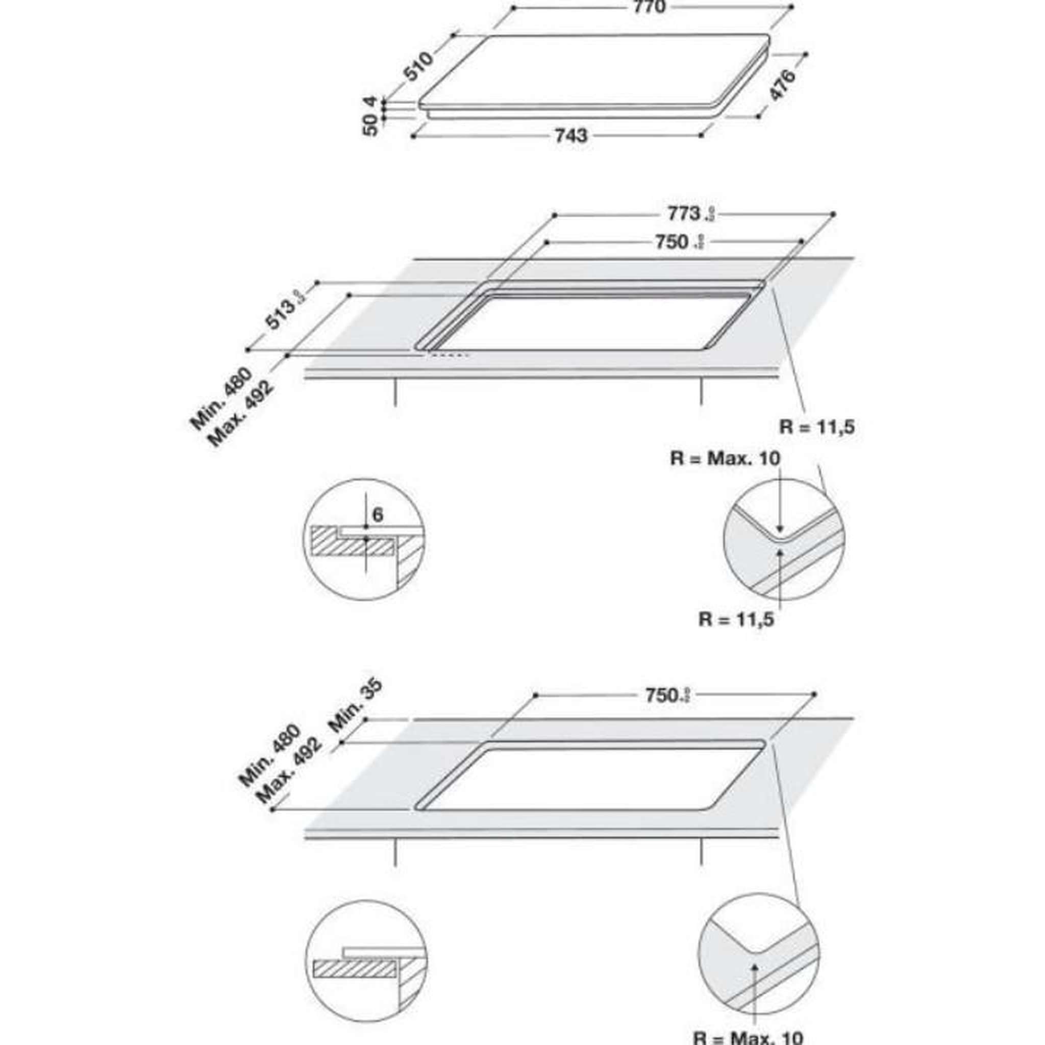 Voir la diapositive 2 : Whirlpool Table de cuisson induction 75cm 4 feux 7200w noir - wlb2977ne