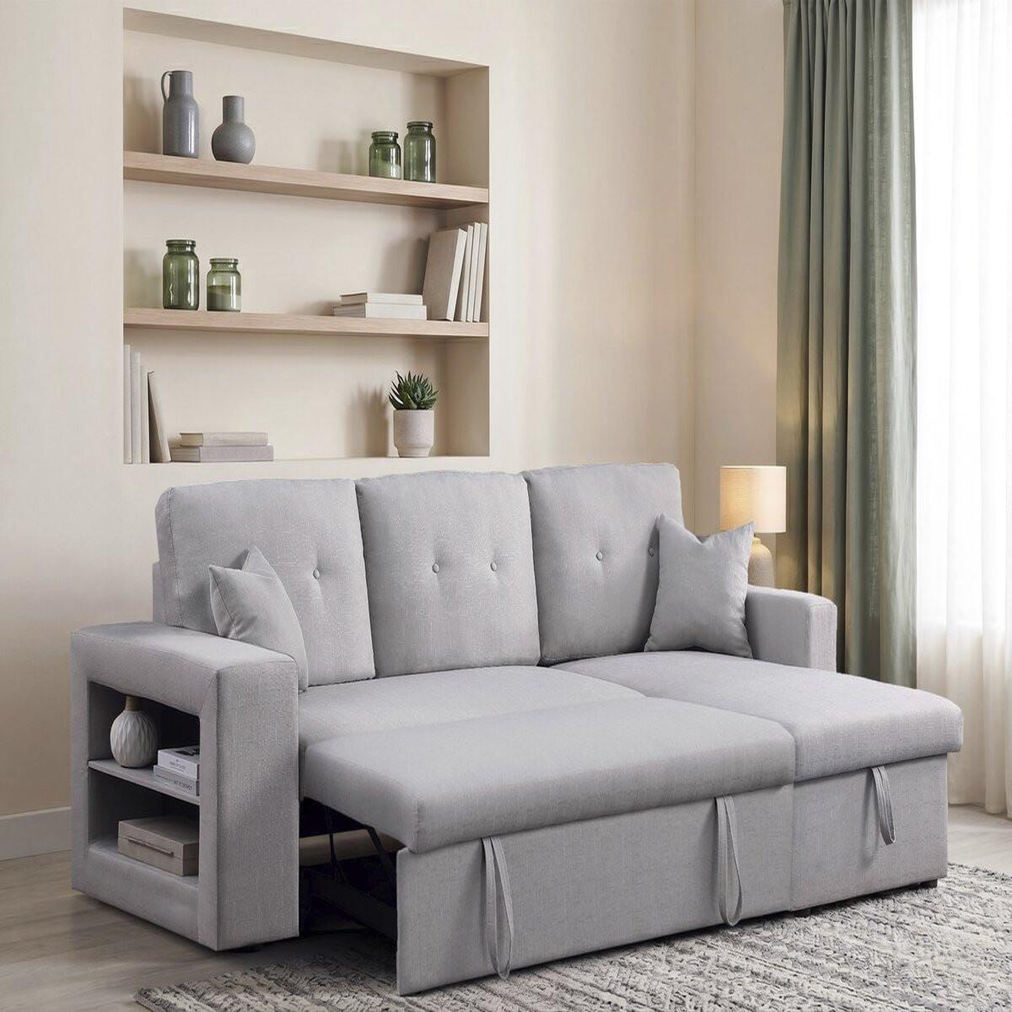 Voir la diapositive 3 : Habitat et Jardin Canapé d'angle convertible/réversible  axel  - 3 places - gris clair