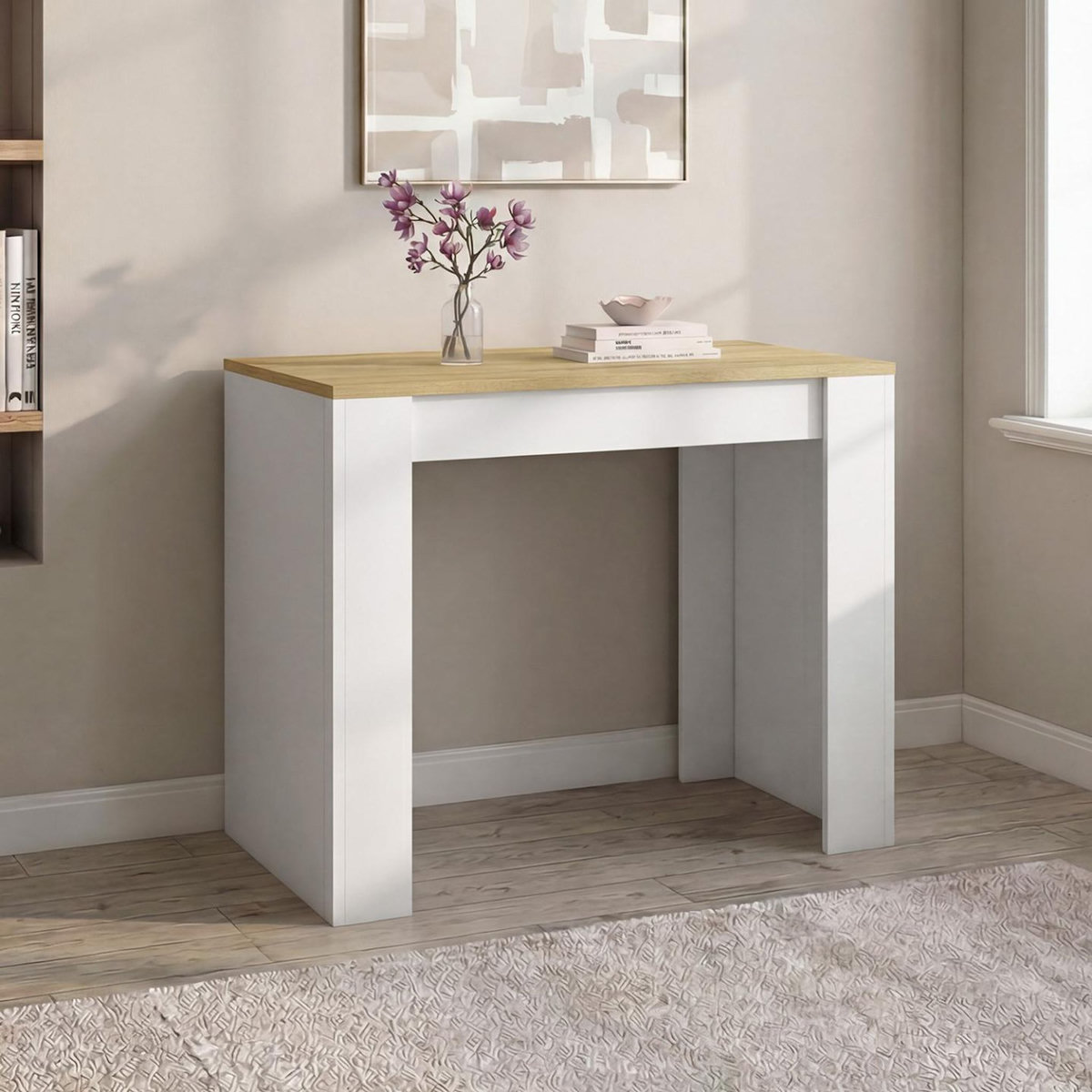 ID MARKET Table console extensible ORLANDO 6 personnes 140 cm bois blanc et façon hêtre
