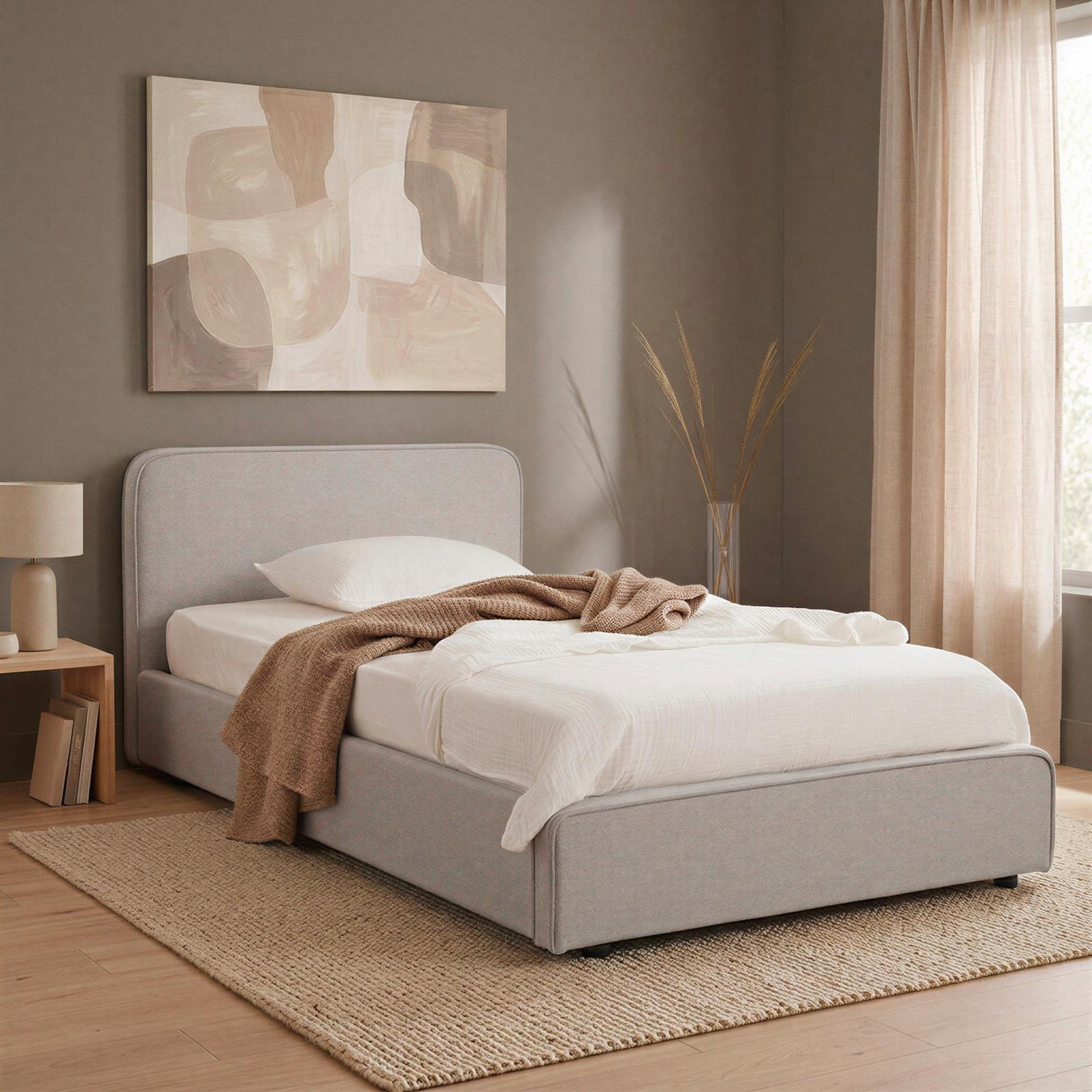 Voir la diapositive 2 : IDIMEX Lit simple belarti 90 x 190 cm rembourré, revêtement en tissu