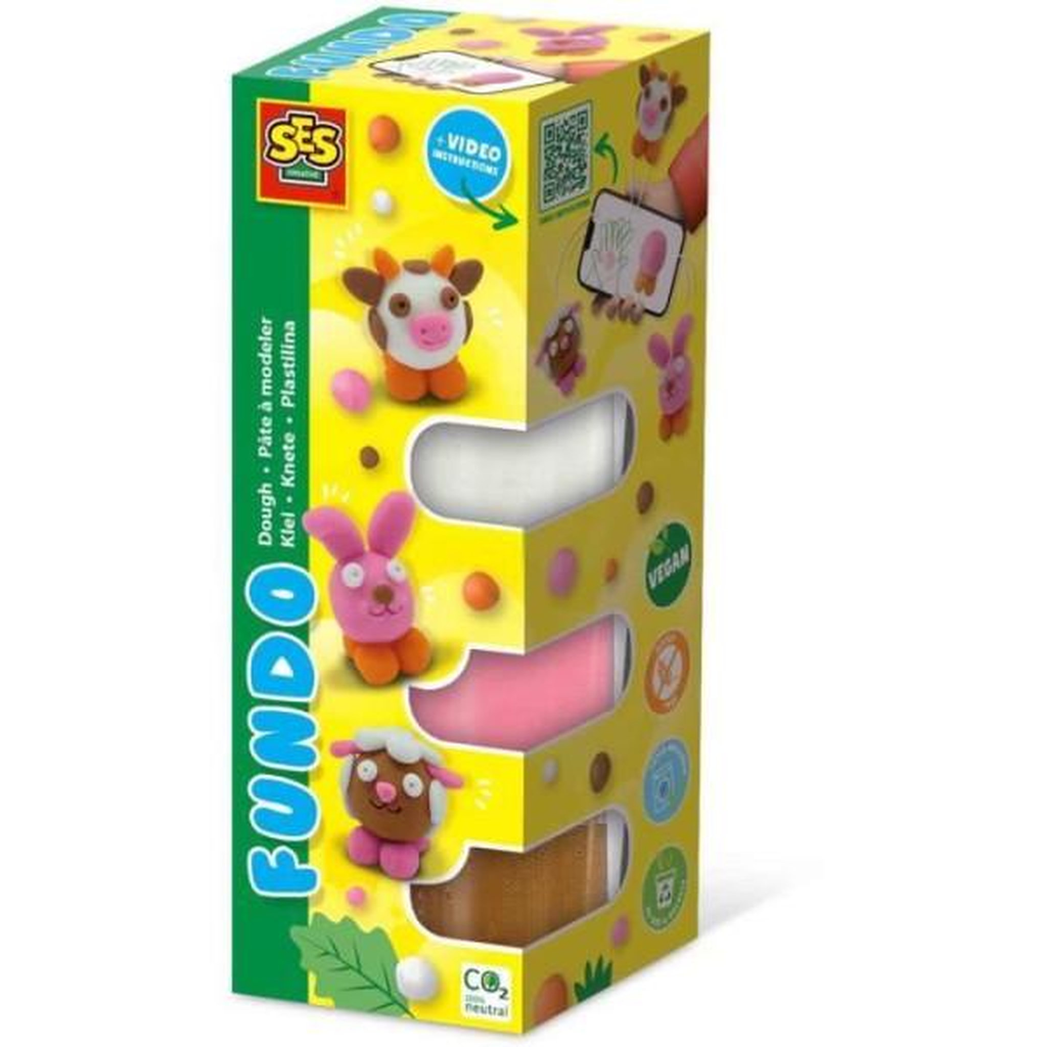 SES Creative Pâte a modeler FunDo - Animaux de la ferme (3x90gr-1x40gr) - SES CREATIVE - Interactive pour les jeunes enfants.