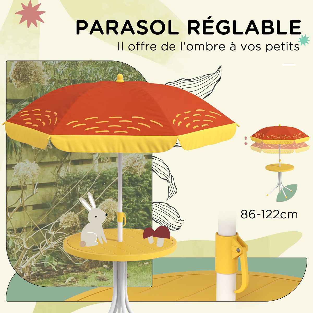 OUTSUNNY Ensemble salon de jardin enfant 4 pcs design lion - chaises pliables - métal polyester jaune rouge