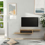 Voir la diapositive 2 : HOMCOM Meuble TV mural flottant design - étagère murale flottante - niche, passe-fils - panneaux particules chêne clair