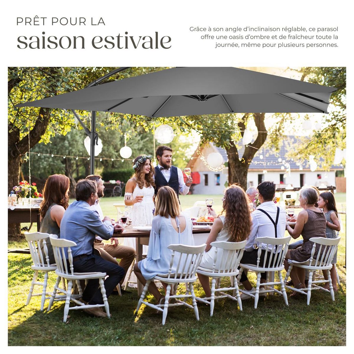 tectake Parasol 250 x 250 cm gris clair