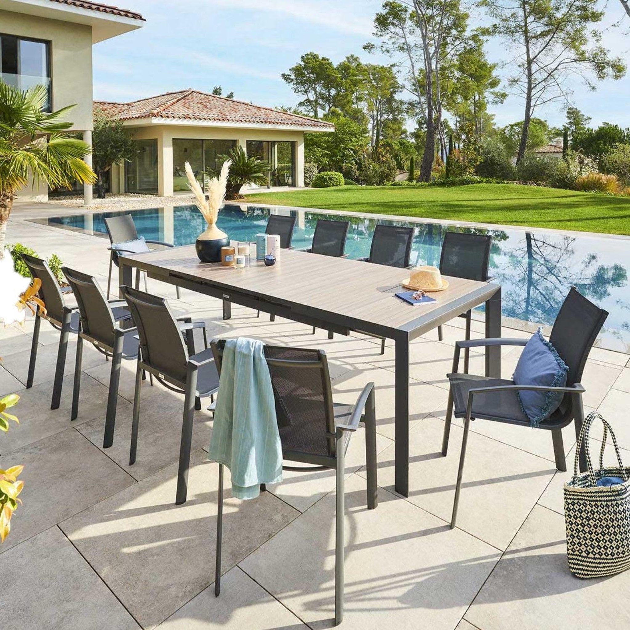 Voir la diapositive 2 : HESPERIDE Table de jardin extensible Evasion en aluminium