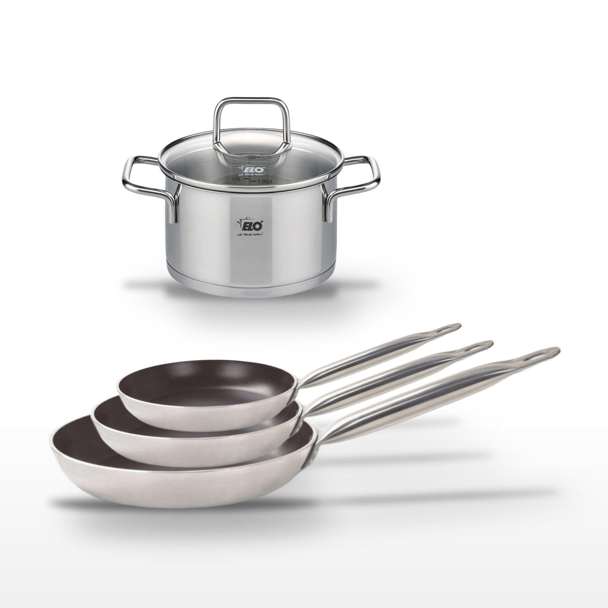 ELO Lot 3 poêles 24/28/32 cm et faitout 20 cm elo bistro line