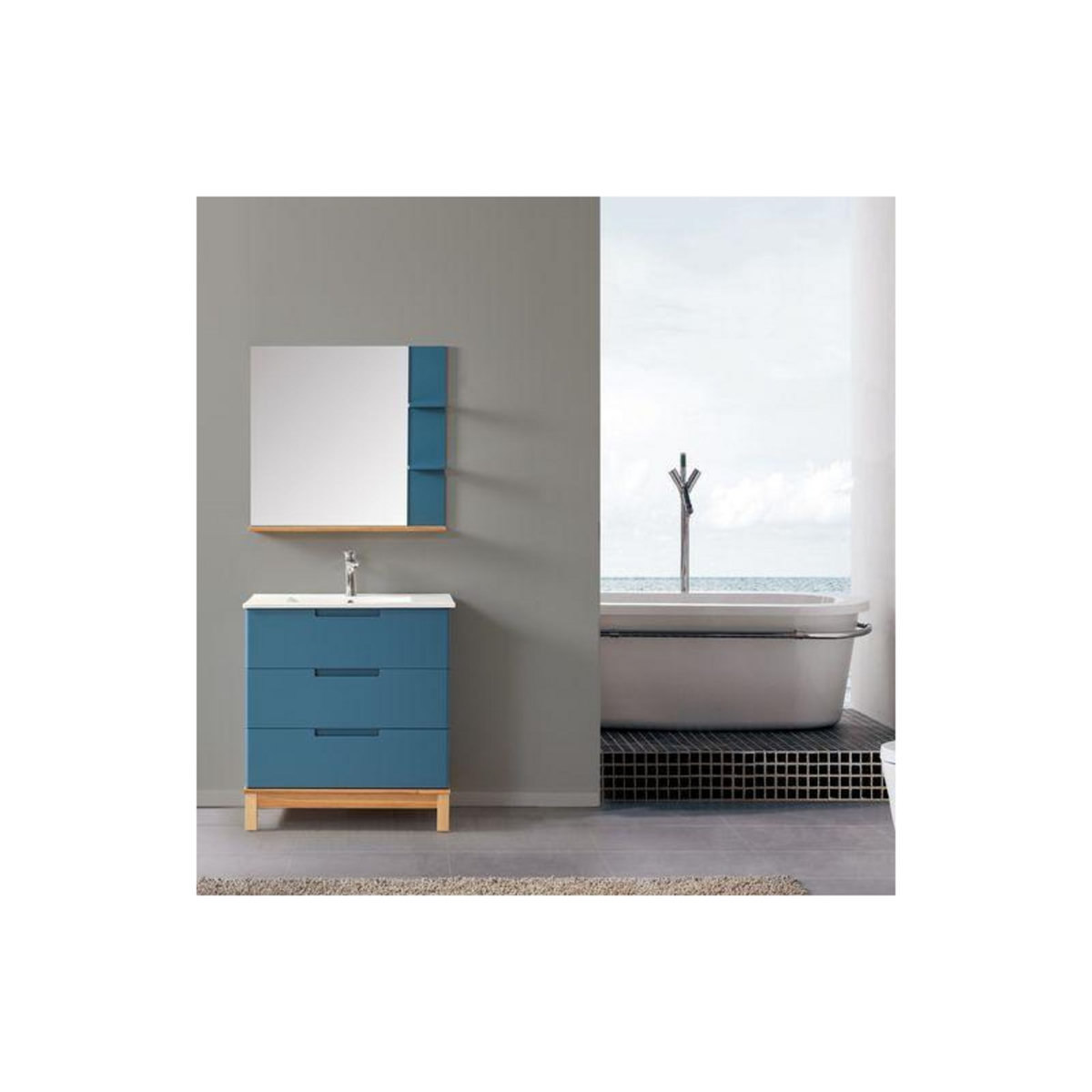WILSA Ensemble de salle de bain bleu 80 cm