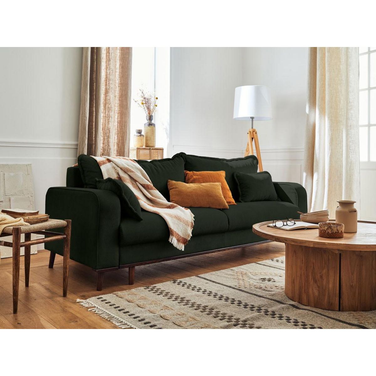 LISA DESIGN Albane - canapé 3 places - convertible avec coffre - en velours côtelé