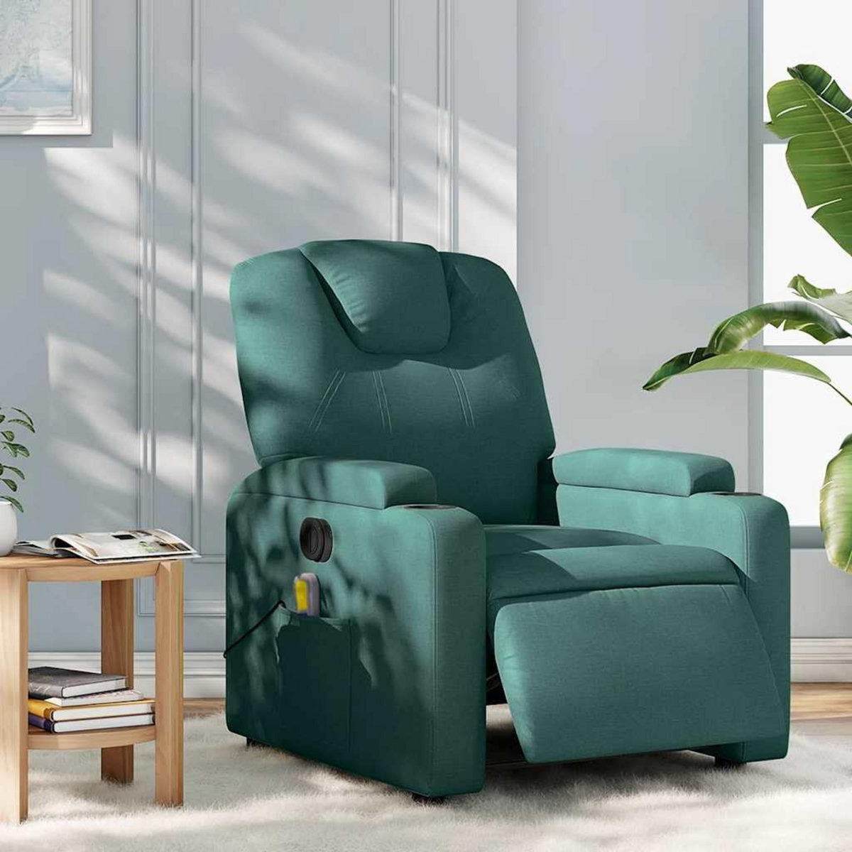 VIDAXL Fauteuil de massage inclinable electrique Vert fonce Tissu