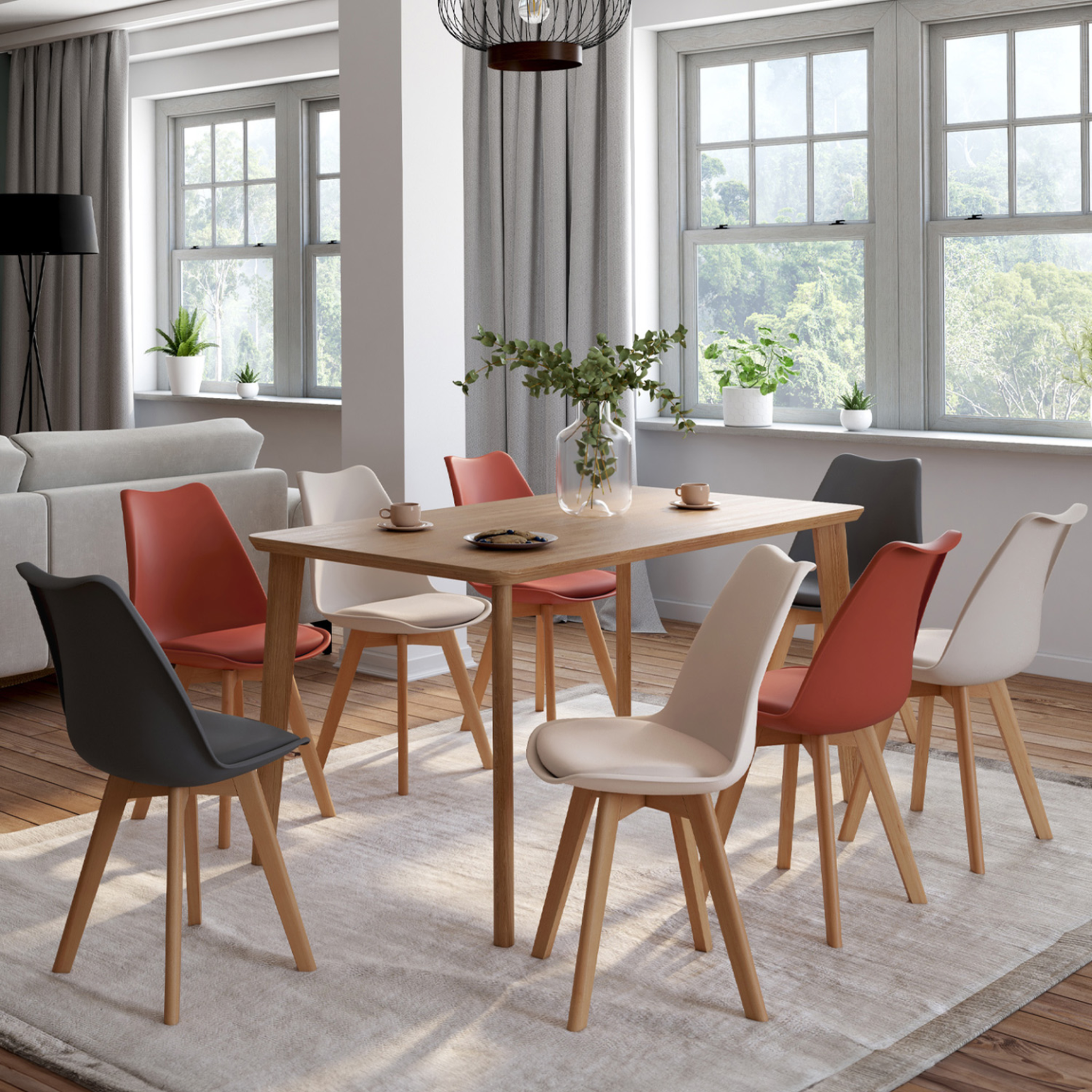 Voir la diapositive 2 : ID MARKET Lot de 8 chaises scandinaves sara mix color gris foncé x2, terracotta x3, beige x3