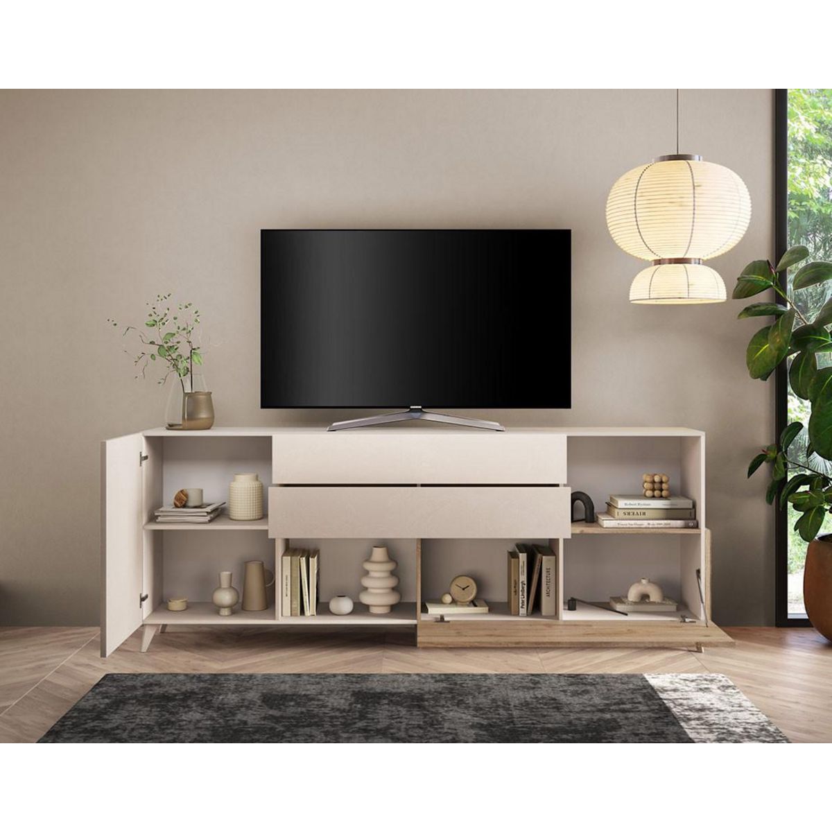 BEST MOBILIER Estelle - buffet bas - 2 portes et 2 tiroirs - 241 cm