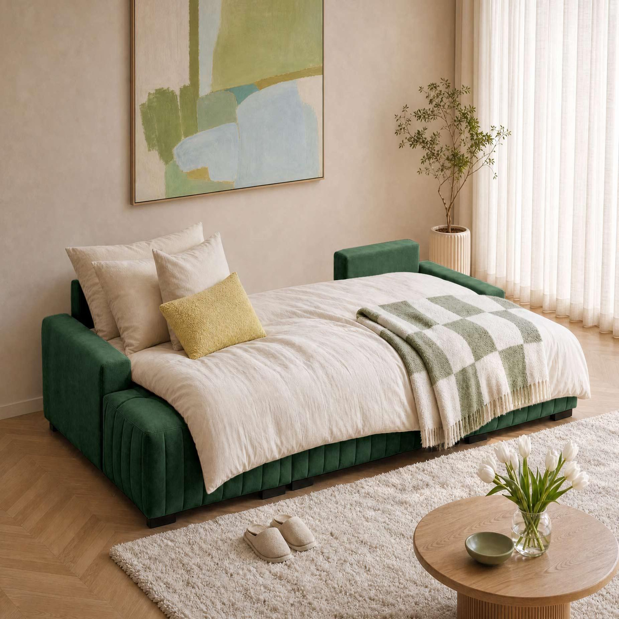 Voir la diapositive 2 : BEST MOBILIER Lazare - canapé panoramique en u 7 places convertible avec coffre en velours