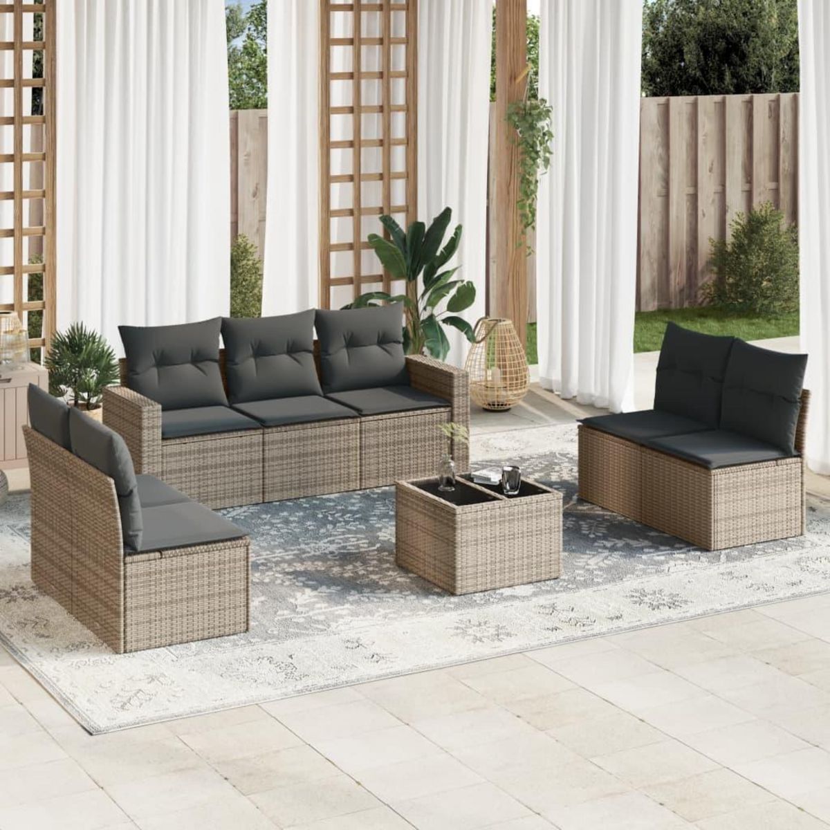 VIDAXL Salon de jardin 8 pcs avec coussins gris resine tressee