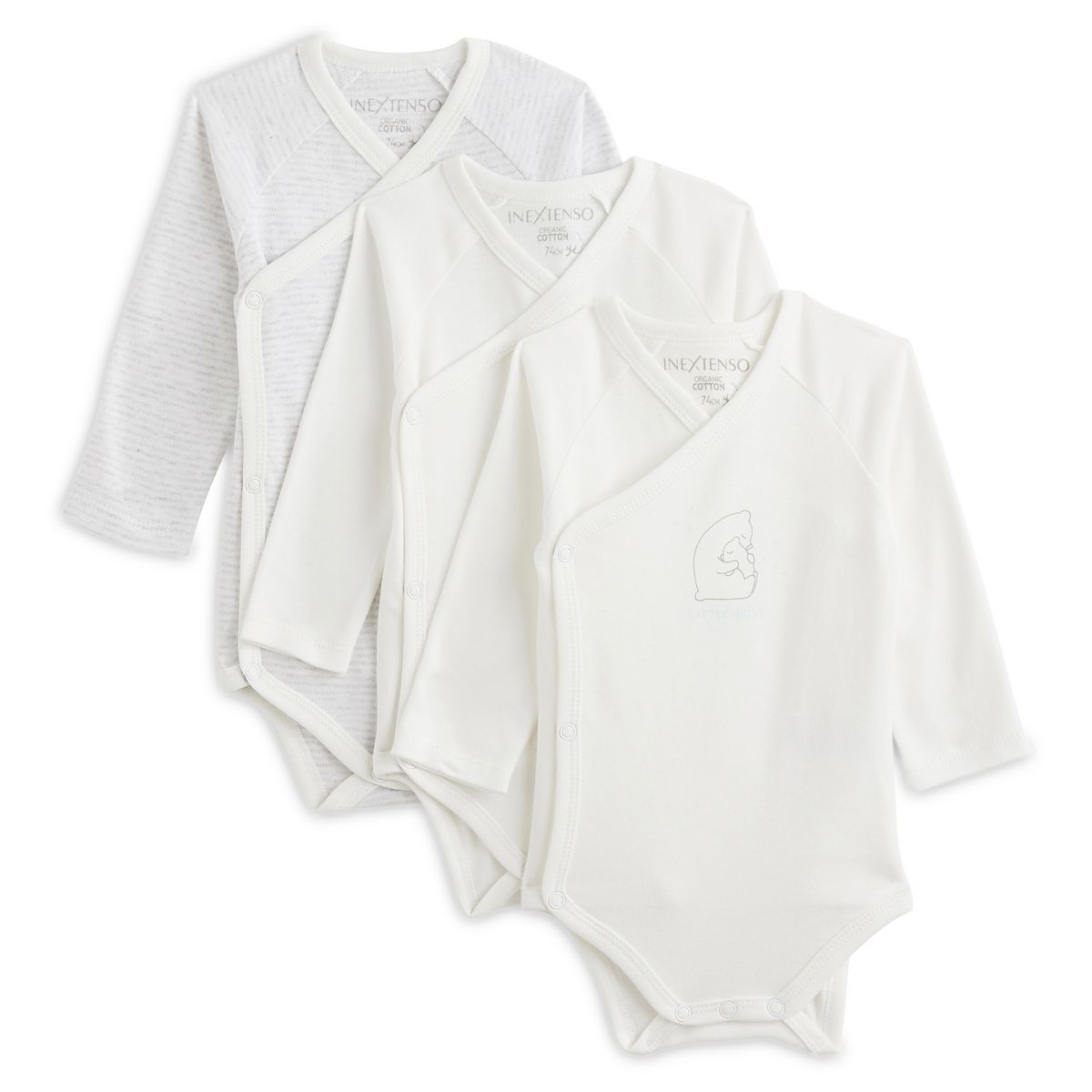 INEXTENSO Lot de 3 bodies de naissance manches longues bébé garçon