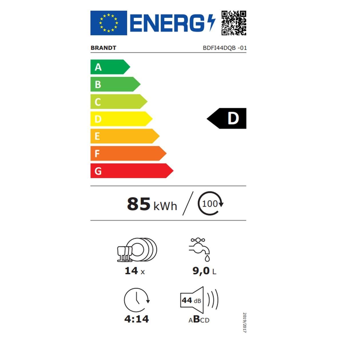 BRANDT Lave-vaisselle 60cm 14 couverts 44db tout intégrable - BDFI44DQB