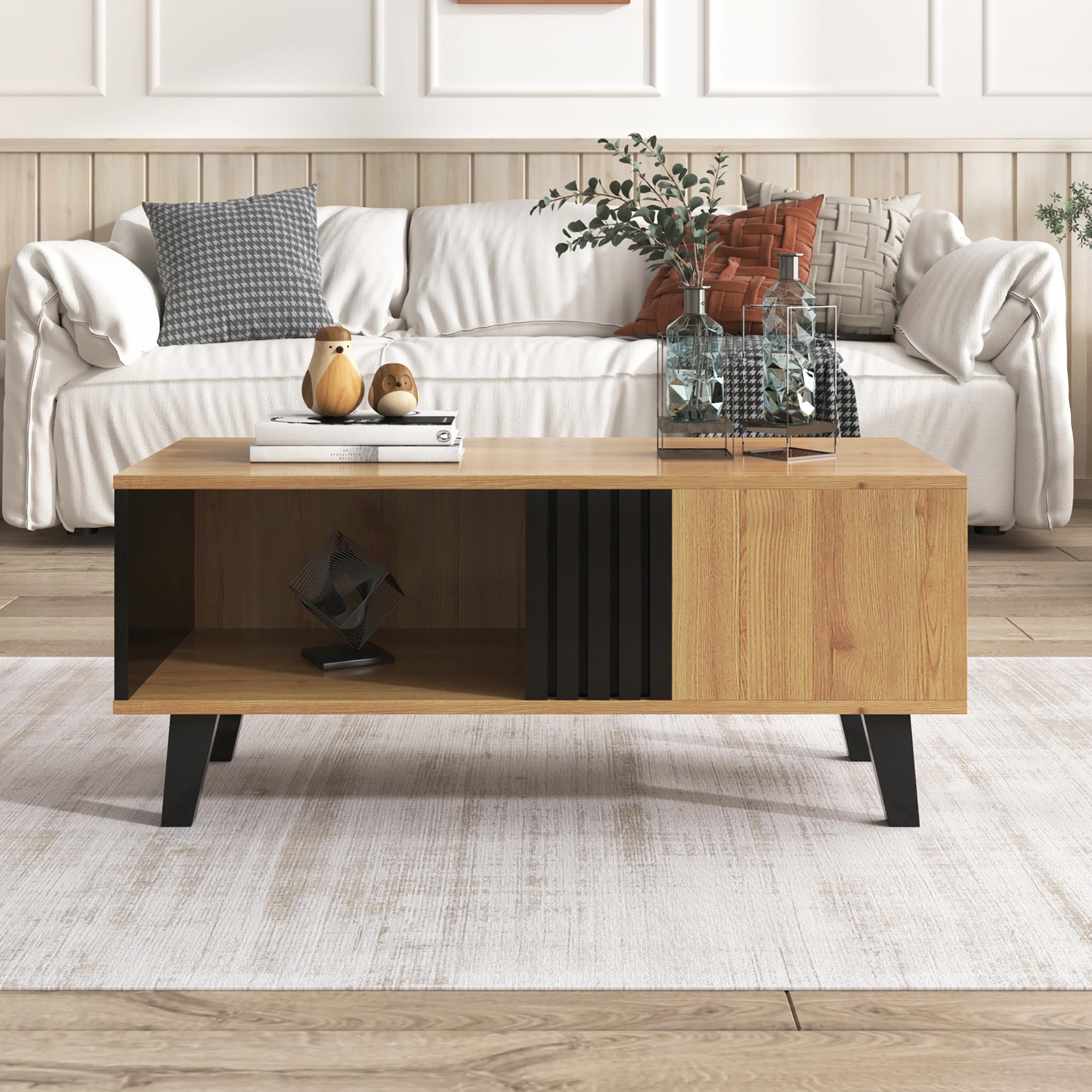 Voir la diapositive 2 : MERAX Table basse rectangulaire naturel - 60x100 cm panneau de particules
