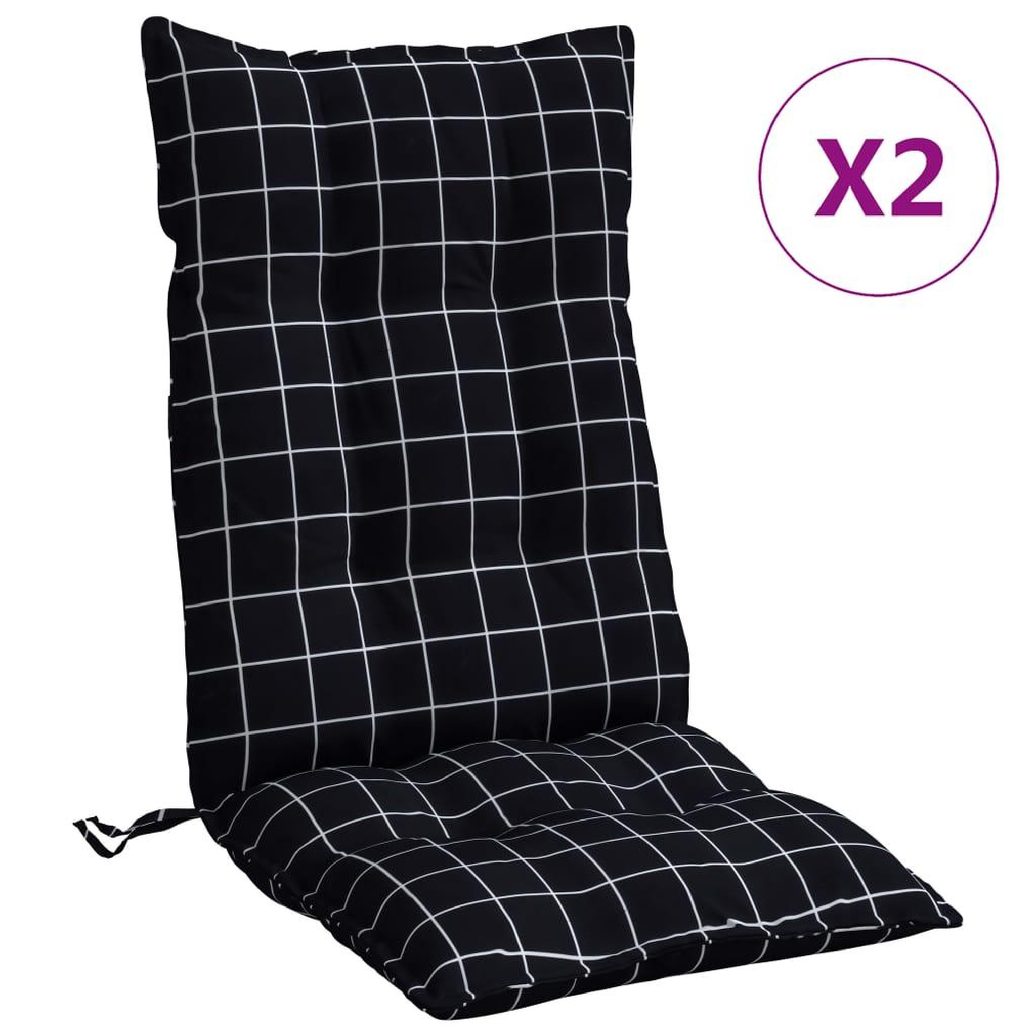 Voir la diapositive 2 : VIDAXL Coussins de chaise a dossier haut lot de 2 motif carreaux noir