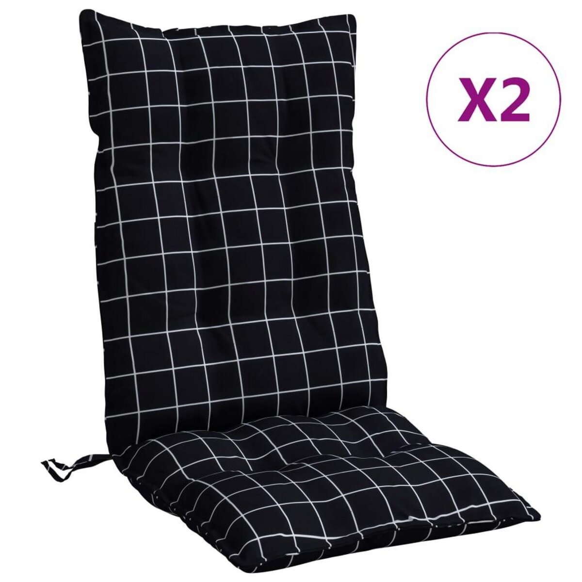 VIDAXL Coussins de chaise a dossier haut lot de 2 motif carreaux noir