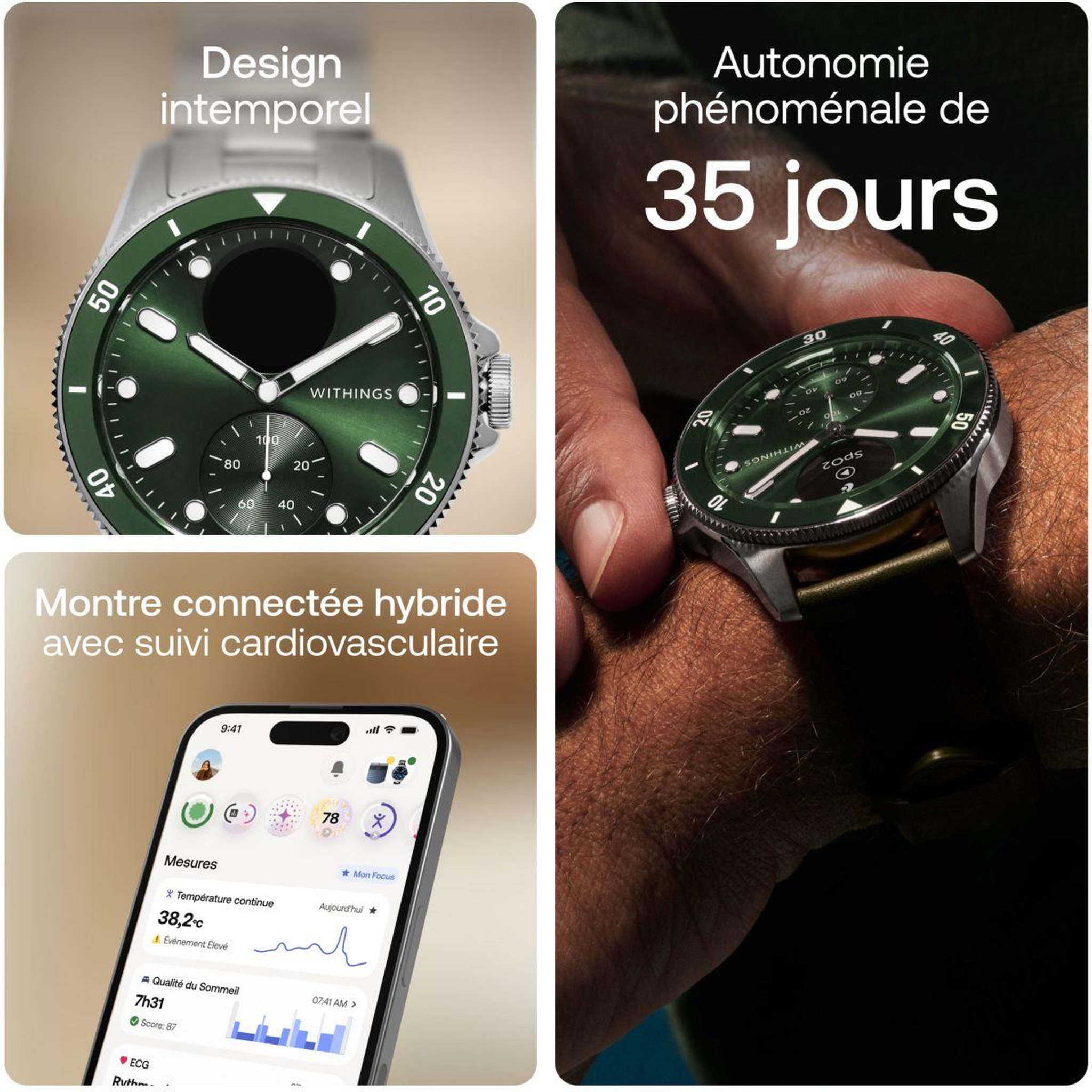 Voir la diapositive 4 : WITHINGS Montre santé scanwatch nova verte