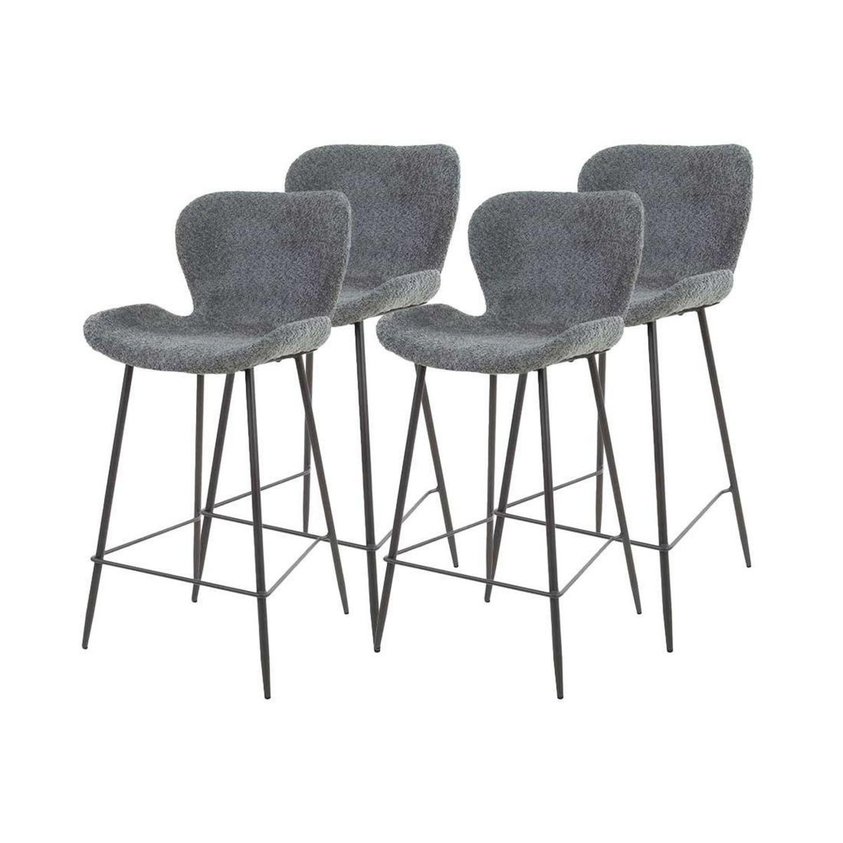 LISA DESIGN Basti - lot de 4 tabourets de bar - en tissu bouclette gris