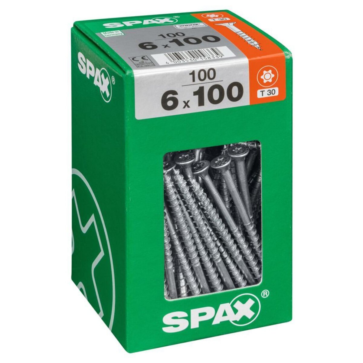 CENTRALE BRICO Lot de 100 vis acier tête fraisée torx SPAX, Diam.6 mm x L.100 mm