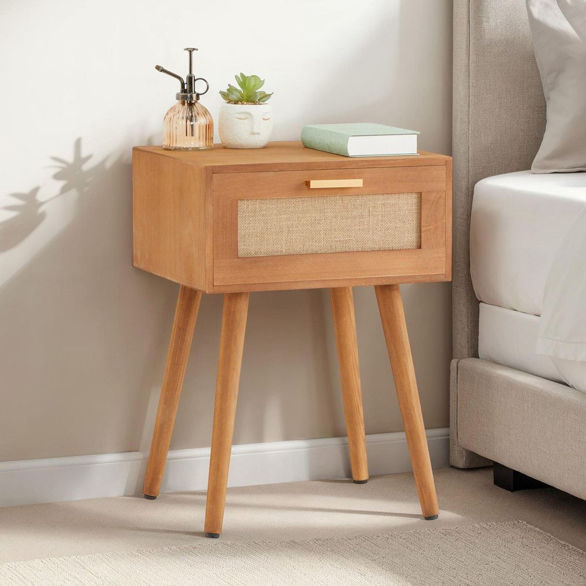 IDIMEX Table de chevet KIRAN 1 tiroir, en bois et lin
