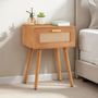 Voir la diapositive 2 : IDIMEX Table de chevet KIRAN 1 tiroir, en bois et lin