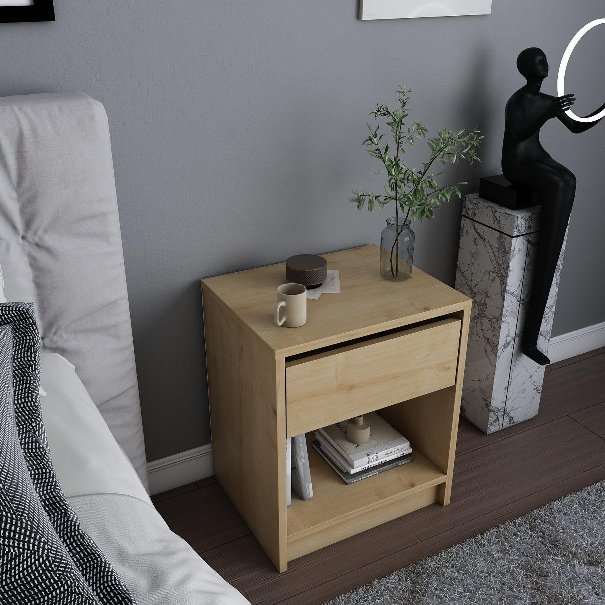 Voir la diapositive 3 : Habitat et Jardin Table de chevet en bois  Sheridan  - 45 x 40 x 53 cm - Beige