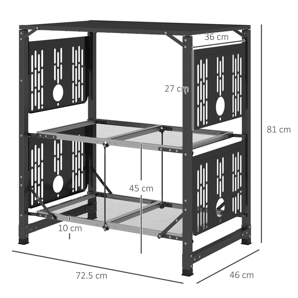 OUTSUNNY Rangement cuisine de camping pliable 2 étagères 4 tablettes plateau sac acier alu