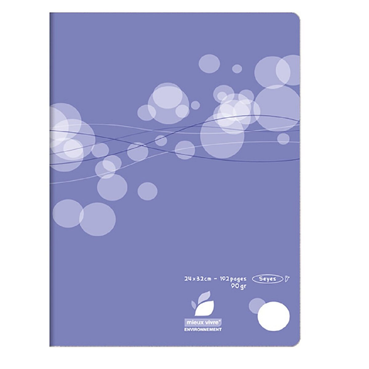 AUCHAN Cahier piqué polypro 24x32cm 192 pages grands carreaux Seyes violet motif ronds