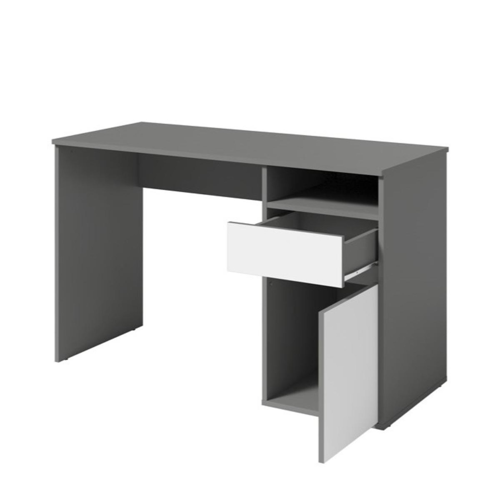 Voir la diapositive 6 : JLC KREATION Bureau moderne gris et blanc 120cm avec rangement ALBI