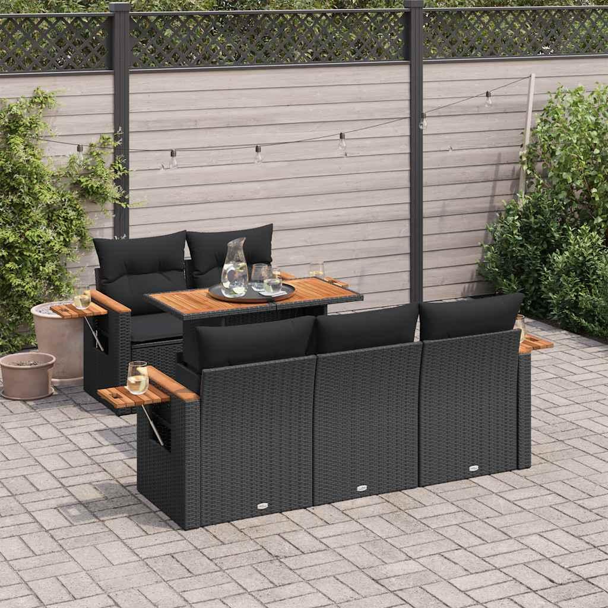 VIDAXL Salon de jardin 6 pcs avec coussins noir resine tressee acacia