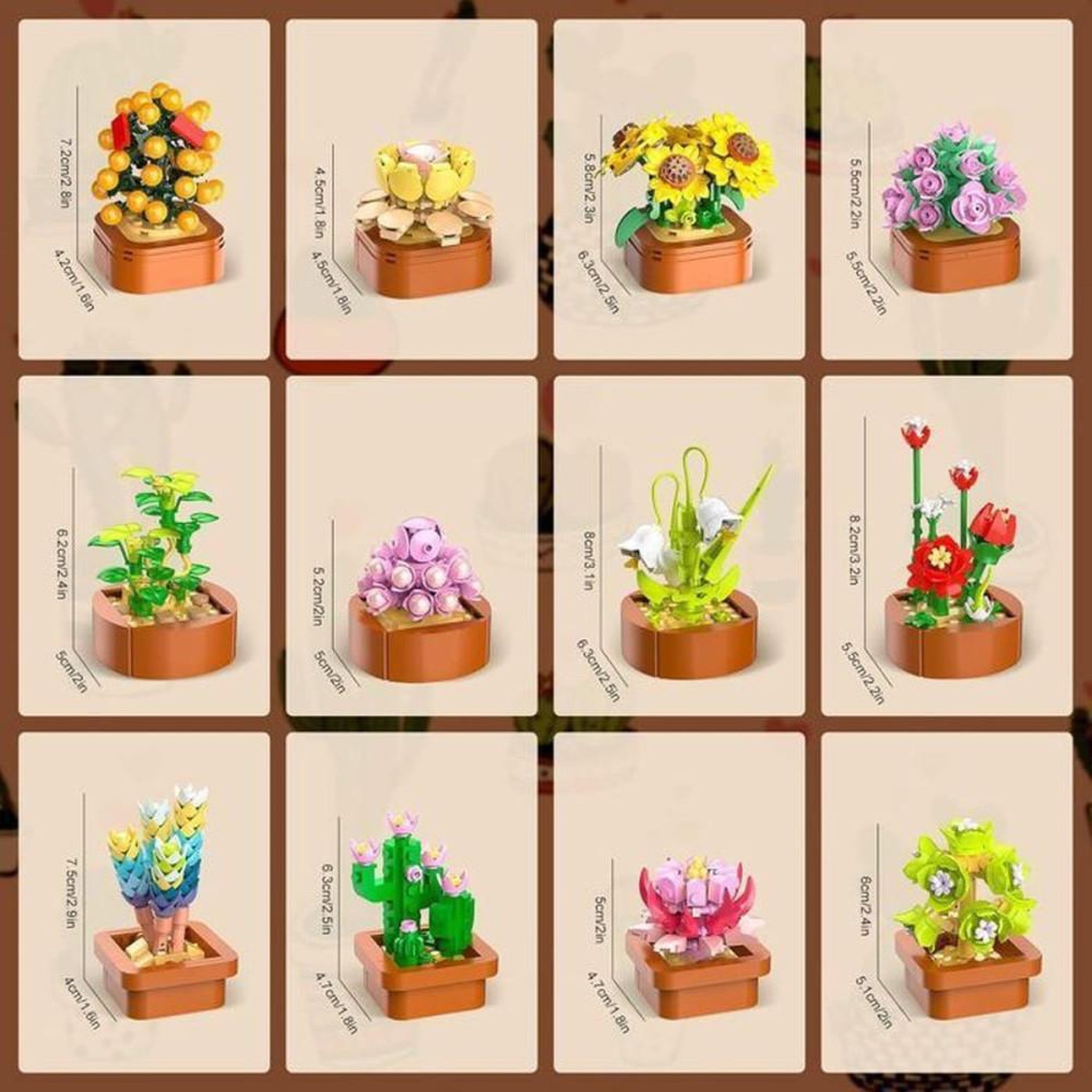 Voir la diapositive 2 : Ensemble construction miniature botanique, 12 plantes succulentes, 1403 mini briques emboîtables 3,6 mm