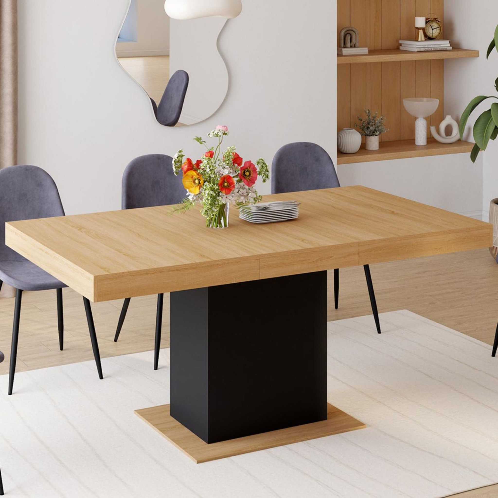 Voir la diapositive 2 : ID MARKET Table à manger extensible rectangle eden 4-6 personnes bois et noir 120-160 cm