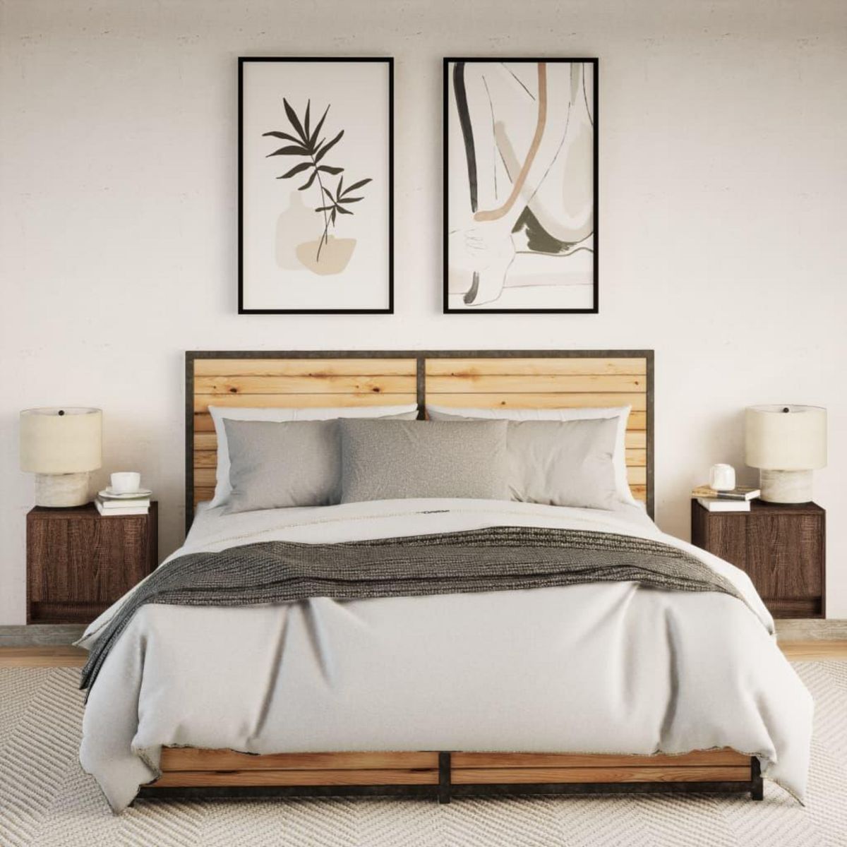 VIDAXL Tables de chevet murales avec lumieres LED 2 pcs chene marron